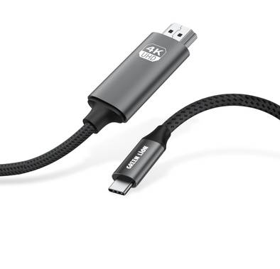 Green Lion 4K USB-C to HDMI Cable with 4K@30Hz Resolution Support, Braided Design, 2m in Length, Mirror Mode & Extend Mode - Black