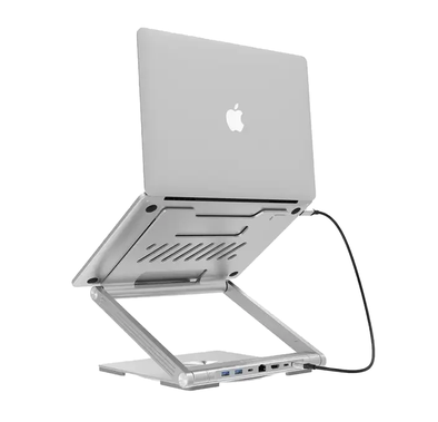 Levelo Aero Link Magnetic Laptop Stand, 5.5 kg Weight Bearing, Foldable Design, Orbit-Turning Base, Large Base Support - Silver