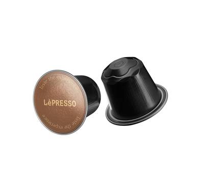 LePresso Aluminum Capsules for Nespresso 100% Arabica with 8-Level Coffee Intensity, Panela & Red Fruits Aroma, Medium Roast Level, 10 Capsules Included - Black