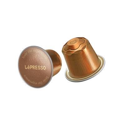 LePresso Aluminum Capsules 100% Arabica for Nespresso with 7-Level Coffee Intensity, Floral & Slight Woody Aroma, Medium Roast Level, 10 Capsules Included - Gold