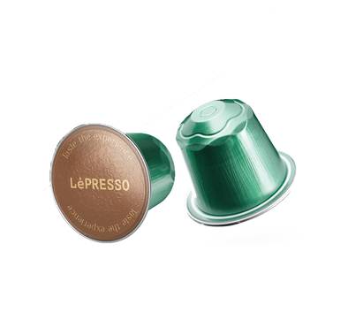 LePresso Aluminum capsules for Nespresso 100% Arabica with 8-Level Coffee Intensity, Chocolate & Nuts Aroma, Medium Roast Level, 10 Capsules Included - Green