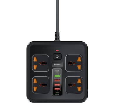 Porodo 3USB-A & 2Type-C Multiport Socket with UK Plug - B...