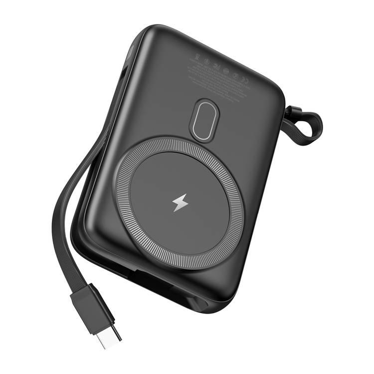 Green Lion Luzern 20000mAh MagSafe Power Bank, Lightweight, LED Display, Built-in Dual Cable USB-C & Lightning, 22.5W USB-A Port, 20W Power Delivery, Up to 15W Wireless Output - Black