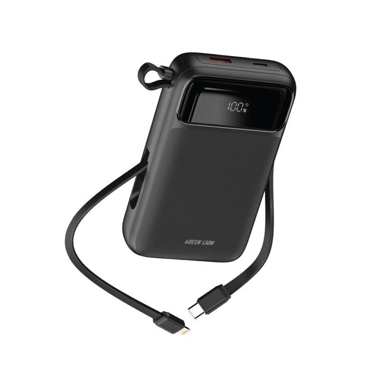 Green Lion Luzern 20000mAh MagSafe Power Bank, Lightweight, LED Display, Built-in Dual Cable USB-C & Lightning, 22.5W USB-A Port, 20W Power Delivery, Up to 15W Wireless Output - Black
