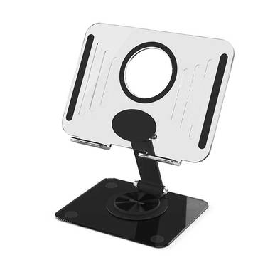 Green Lion Transparent Tablet Stand with 360° Rotating Base, 180° Foldable, Anti-Slip Silicone, 360° Rotating Base - Black
