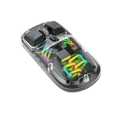 Porodo Transparent Dual-Mode Wireless Mouse with Adjustable DPI Up to 1600, RGB Lights, 400mAh Battery Capacity, Wireless 2.4 GHz & Bluetooth Connections - Black
