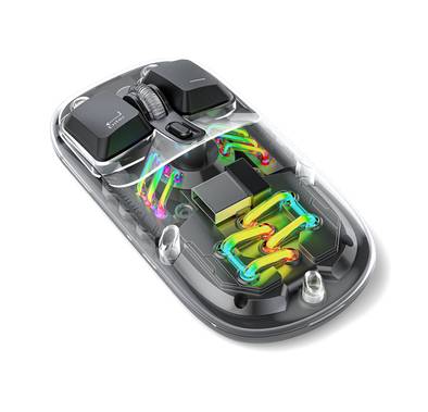 Porodo Transparent Mouse and Bluetooth Dual Mode, Type-C Charging Port, Plug & Play, Windows/Mac/Android/iOS, Adjustable DPI - Black 