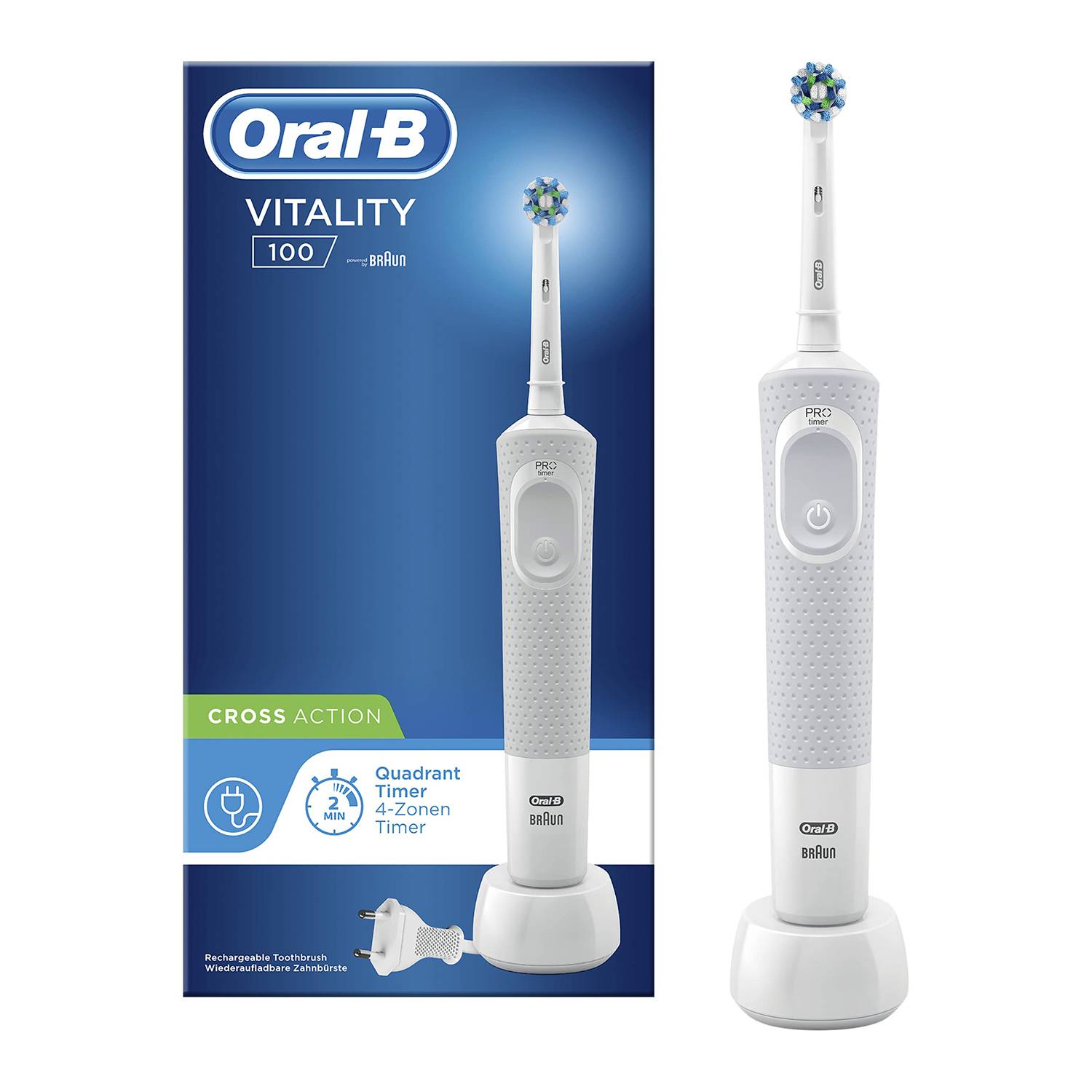 Oral B Vitality 100 Cross Action Rechargeable Toothbrush White UAE D100.413.1 BOX