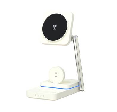 Levelo Aurora 3-in-1 Wireless Charger with Strong Magnetic Force, 90° Rotation, 15W Fast Charging, Auto Detecting Object, Overcharge Protection - White
