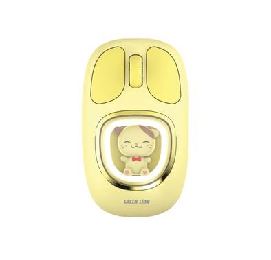 Green Lion Moosh Wireless Mouse with 7-Color Diffuse Lighting, Up to 3 Million Clicks, 3-Button Function, 400mAh Battery, 1200 DPI, Connects Up to 3 Devices, USB-C Charging Interface - Yellow