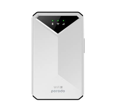 Porodo 4G LTE & WiFi 6 Pocket Router with 8 Hours Working Time, Secure Encryption, Micro Sim Capability, 2100mAh Battery Capacity, Type-C Charging Port - White