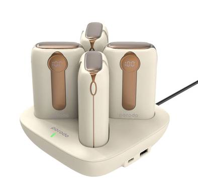 Porodo 4 in 1 Station 10000mAh Power Bank, Lithium Ion, Fast Charging, portable, battery powered, 2 Hours Charge Time, 3-Pin UK Plug - Gold 