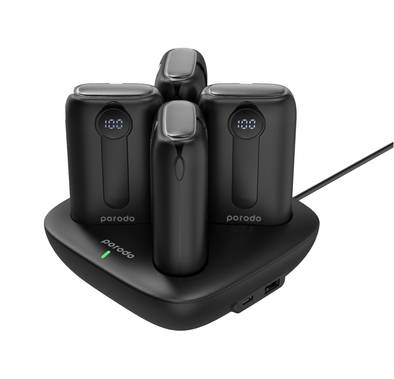 Porodo 4 in 1 Station 10000mAh Power Bank, Lithium Ion, Fast Charging, portable, battery powered, 2 Hours Charge Time, 3-Pin UK Plug - Black 