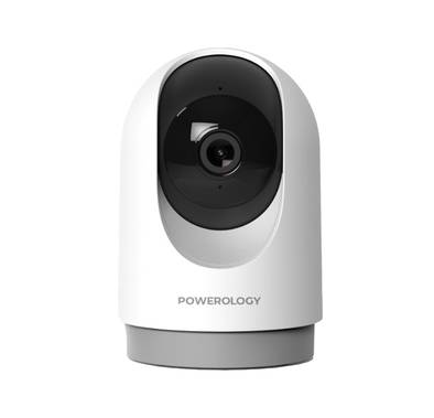 Powerology Indoor PTZ Smart Camera with Human Detection & Motion Sensor, 100° Field of Vision, 3MP Resolution, Pan & Tilt Control, Two-Way Audio - White