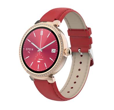 Porodo Belle Lady Smart Watch Rose Gold Dial, Bluetooth V5.4, Zinc Alloy + ABS Material, 1.19" Screen Size, AMOLED Display, Activity Tracker - Red