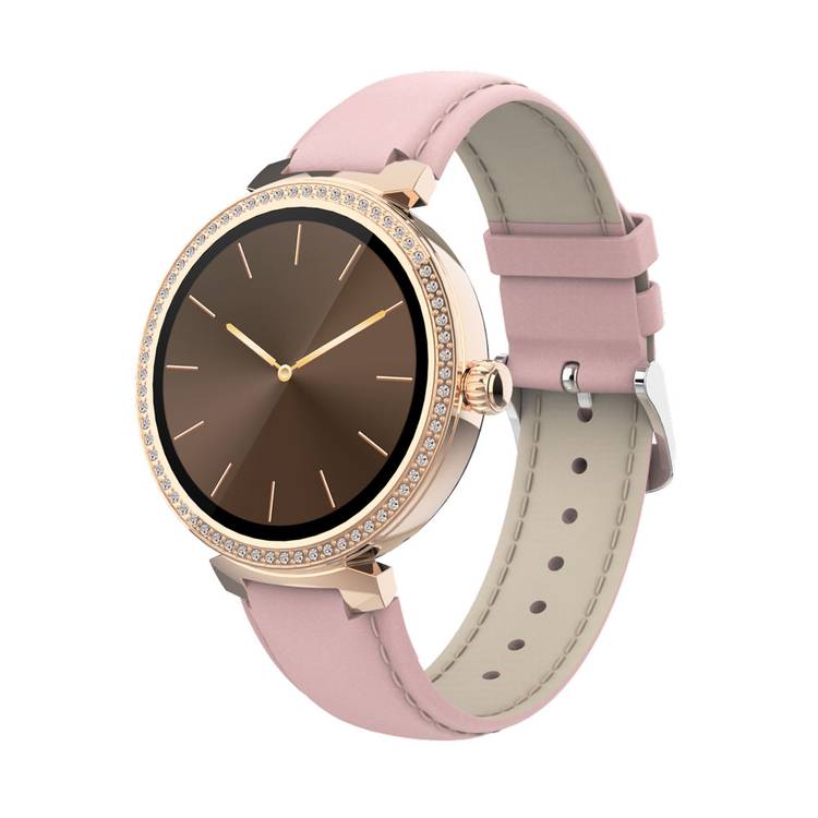 Porodo Belle Lady Smart Watch Rose Gold Dial, Bluetooth V5.4, Zinc Alloy + ABS Material, 1.19" Screen Size, AMOLED Display, Activity Tracker - Pink