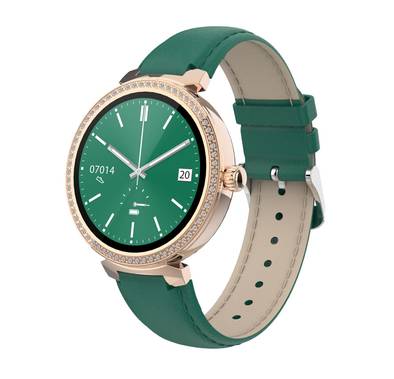 Porodo Belle Lady Smart Watch Rose Gold Dial, Bluetooth V5.4, Zinc Alloy + ABS Material, 1.19" Screen Size, AMOLED Display, Activity Tracker - Green