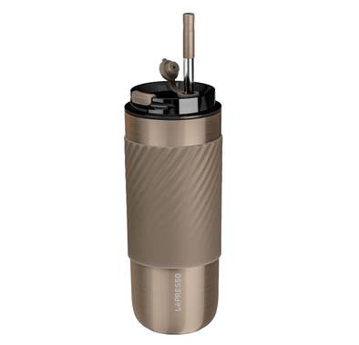 Lepresso Thermal Tumbler with Infusion Filter, 520ml, Reusable Straw Included, 10 Hours Keep Cold, 8 Hours Keep Warm, Tea Filter Component, Stainless Steel Body, Lightweight & Portable - Gold