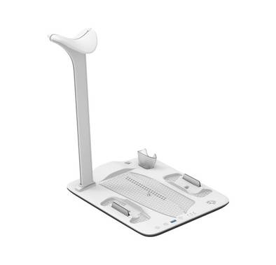 Porodo Gaming PS5 Slim Stand with Magnetic Charger, Built in Safeguards, 5 Disk Slots, Atmospheric Lighting, 4 Hours PS5 Controller Charging, Adjustable Cooling - White