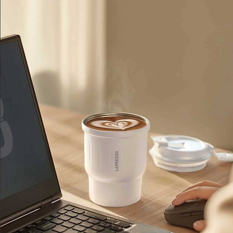  Lepresso Insulated Tumbler Hot & Cold Drinks, Portable, BPA Free, Travel Coffee Mug Stainless Steel for Home, Office & Outdoor Works, Keep Warm for 8 Hours - White