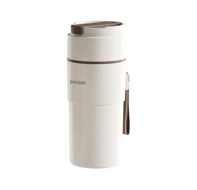 Porodo Lifestyle 2-in-1 Blender with Insulated Cold/Hot Mug, 350mL Capacity, Stainless Steel Container, 3000mAh Battery Capacity, 6-Hour Cold & Hot Retention - White