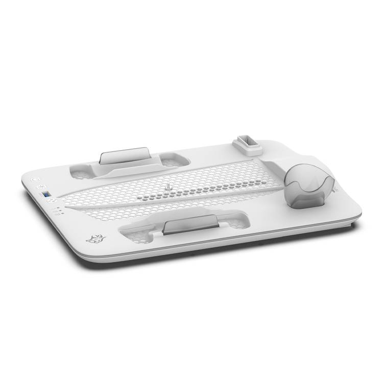 Porodo Gaming PS5 Slim Stand with Magnetic Charger, Built in Safeguards, 5 Disk Slots, Atmospheric Lighting, 4 Hours PS5 Controller Charging, Adjustable Cooling - White