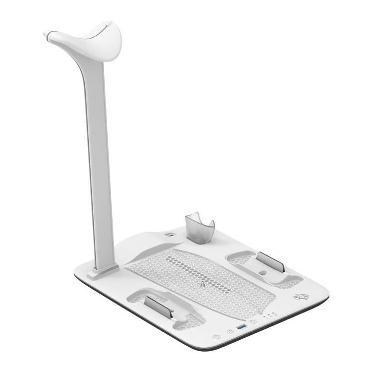 Porodo Gaming PS5 Slim Stand with Magnetic Charger, Built in Safeguards, 5 Disk Slots, Atmospheric Lighting, 4 Hours PS5 Controller Charging, Adjustable Cooling - White