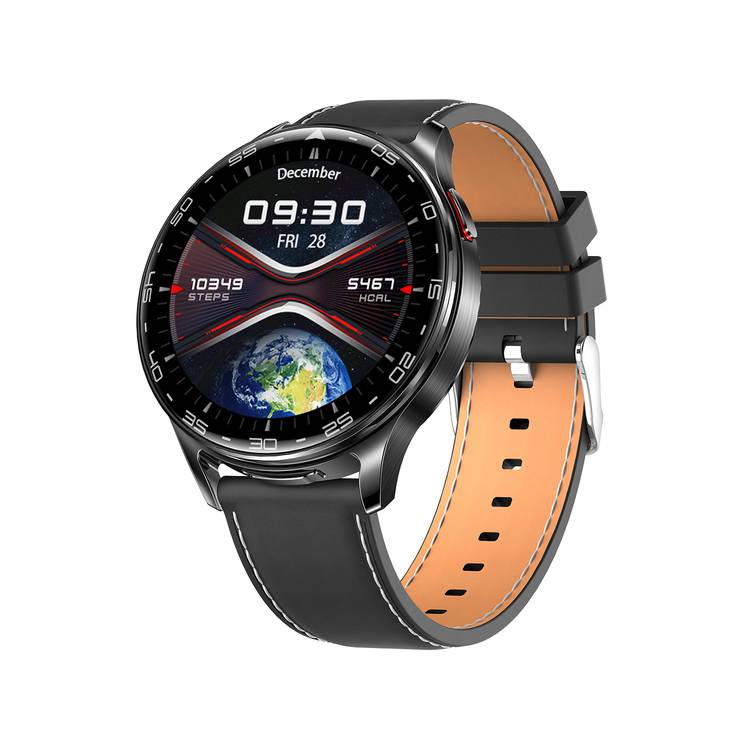 Porodo Pulse Smart Watch with Wireless Earbuds, Leather & Silicone Straps, Android 5.0 and iOS 10.0 and Above - Black