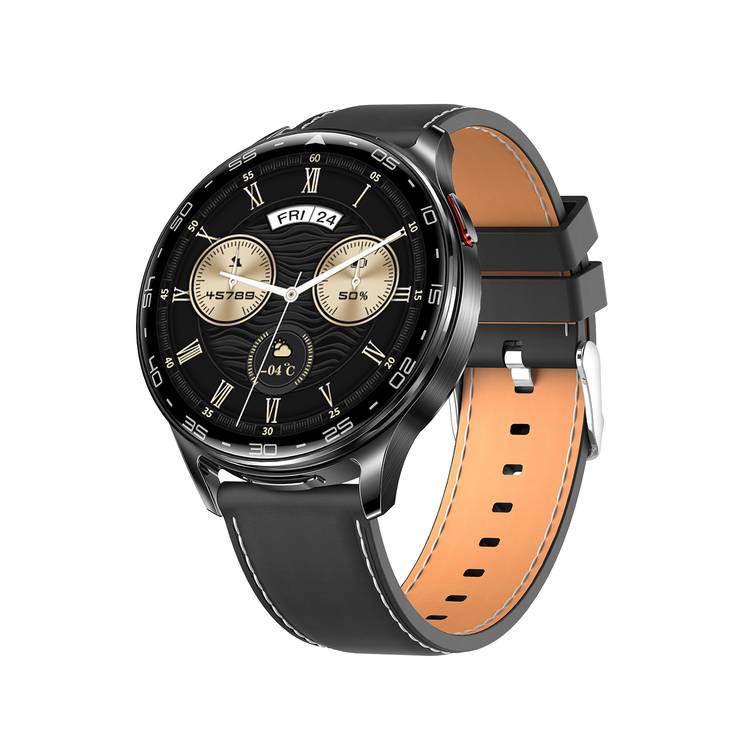 Porodo Pulse Smart Watch with Wireless Earbuds, Leather & Silicone Straps, Android 5.0 and iOS 10.0 and Above - Black