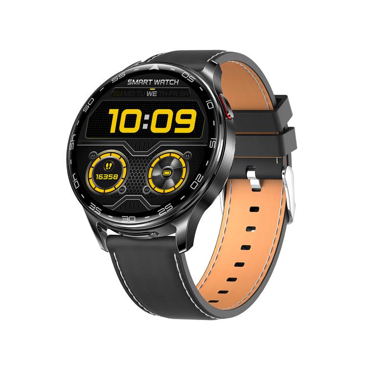 Porodo Pulse Smart Watch with Wireless Earbuds, Leather & Silicone Straps, Android 5.0 and iOS 10.0 and Above - Black