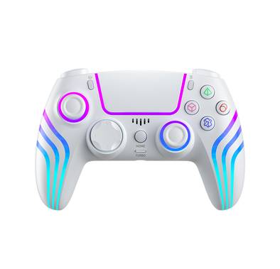 Porodo Gaming PS4 Wireless Controller with Cool Light Patterns, Customizable LED Light, Multi-platform Compatibility, Ergonomic Design, 20 Hours Working Time, 10m Working Distance, 2.5 Hours Charging Time, 1000mAh Battery Capacity - White
