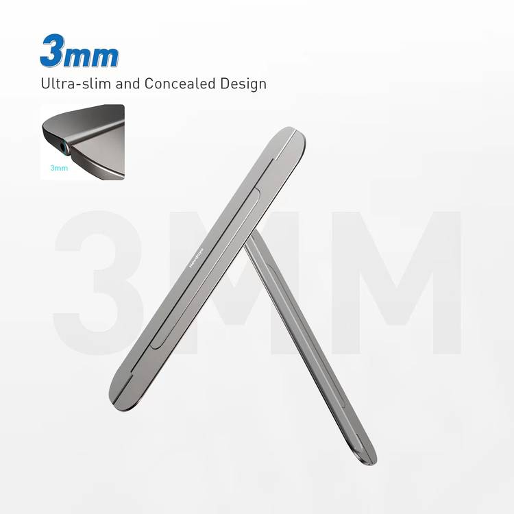 Powerology Foldable and Portable Laptop Stand, 3mm Ultra-Slim Design, Up to 15" Device Compatibility - Gray