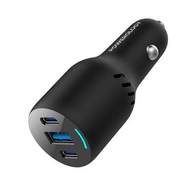 Powerology Triple Ports Car Charger 65W PD, QC18W, Coolin...