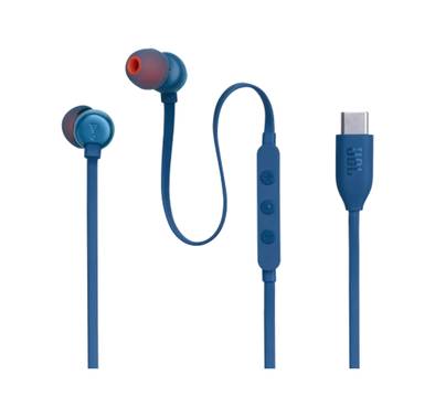 JBL T310C USB-C Wired Earphones, High Resolution Audio, Tangle-Free Flat Cable, Digital to Analog Converter, Compatible with PCs/Mobiles/Gaming Consoles, Pure Bass Sound - Blue