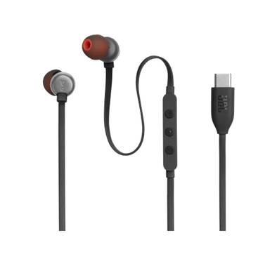 JBL T310C USB-C Wired Earphones, High Resolution Audio, Tangle-Free Flat Cable, Digital to Analog Converter, Compatible with PCs/Mobiles/Gaming Consoles, Pure Bass Sound - Black