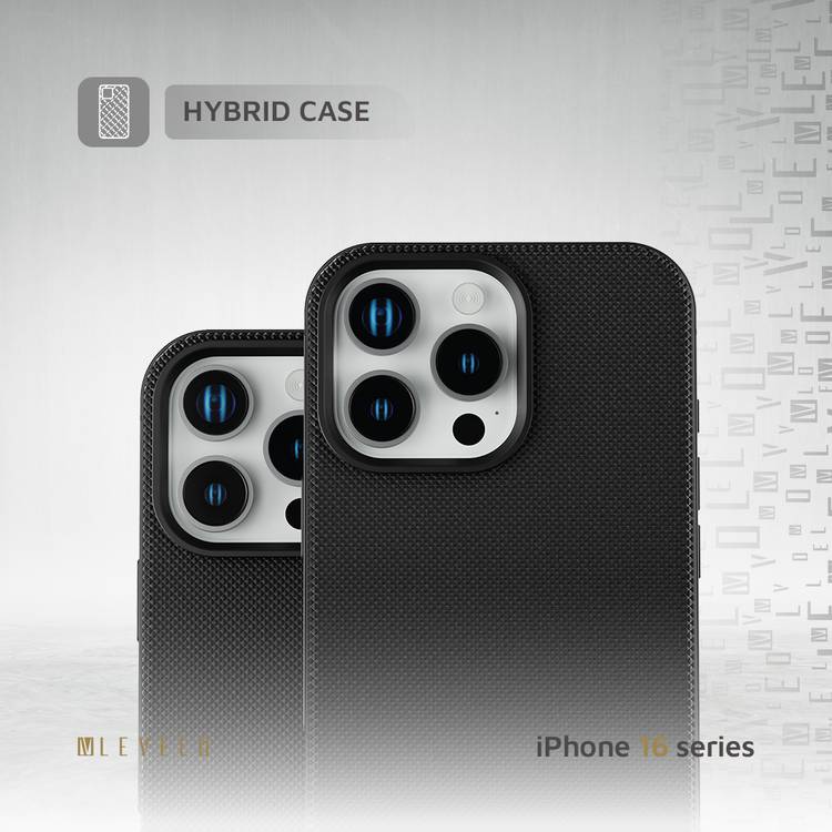Levelo Cuir Two Tone Leather Case For iPhone 16 Pro Max, Durable, Compact Design, MagSafe Compatible, Hybrid Case, Impact-Resistant Corners , Aluminum Bumper Finish, High Quality Material - Black
