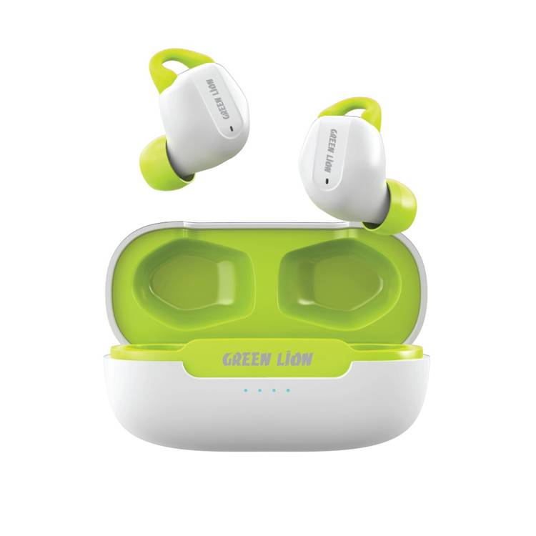 Green Lion Enduro Wireless Earbuds, 400 mAh Case Battery, IPX5 Waterproof, 6 Hours Playing Time - White