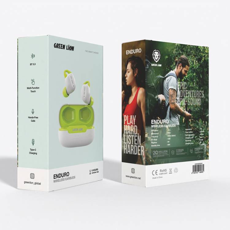 Green Lion Enduro Wireless Earbuds, 400 mAh Case Battery, IPX5 Waterproof, 6 Hours Playing Time - White