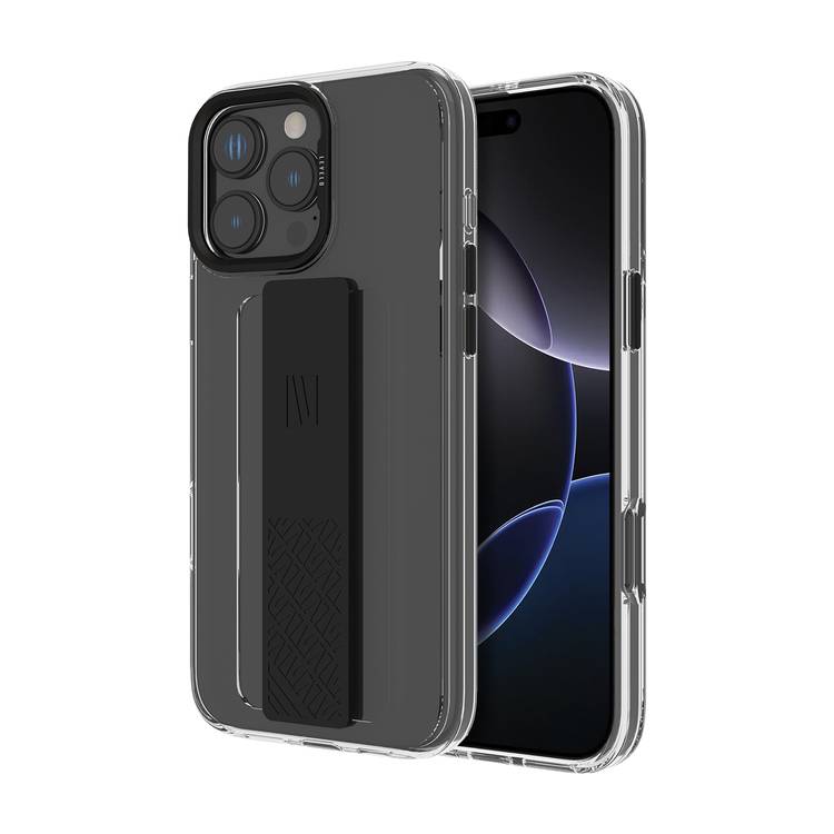 Levelo Graphia IMD Silicone Case for iPhone 16 Pro, Hybrid Case, Impact-Resistant Corners, Built-in Silicone Grip, Metal Camera Ring - Black