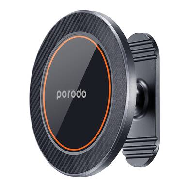 Porodo Stick-On MagSafe All-Purpose Mount with Smooth 360° Swivel Rotation, x17 N54 Magnets, One-Hand Operation, Premium Carbon Fiber Texture, High-Temperature Resistance - Black