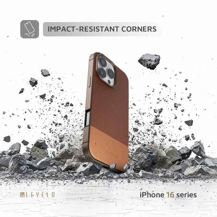 Levelo Cuir Two Tone Leather Case For iPhone 16 Pro Max, Durable, Compact Design, MagSafe Compatible, Hybrid Case, Impact-Resistant Corners , Aluminum Bumper Finish, High Quality Material - Rose Gold Titanium
