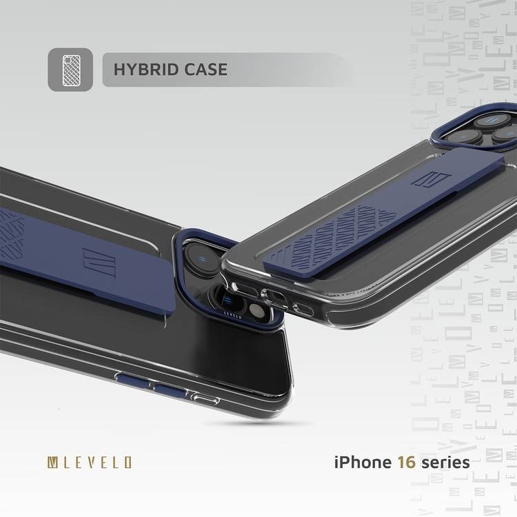 Levelo Graphia IMD Silicone Case for iPhone 16 Pro, Hybrid Case, Impact-Resistant Corners, Built-in Silicone Grip, Metal Camera Ring - Blue