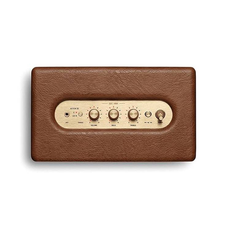 Marshall Acton III Wireless Bluetooth Stereo Speaker, 2 Hours Charging Time, 32 Hours Play Time, Fast Charge, Dust & Water Proof, USB-C Charging Port - Brown