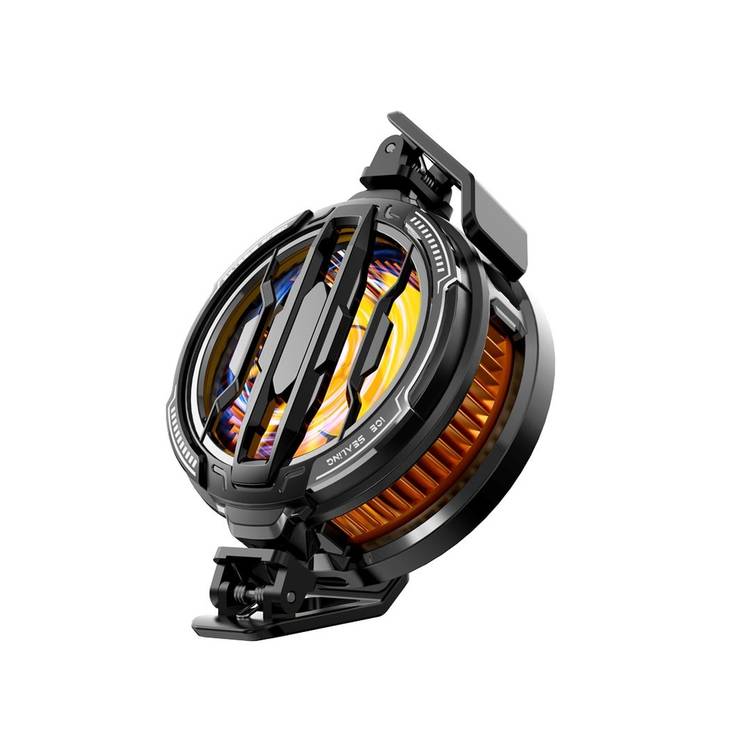 Porodo Gaming wireless charging Phone Cooler, High Speed Fan, Effective Heat Dissipation, RGB LED Light, Removable and Rotating Clips - Black