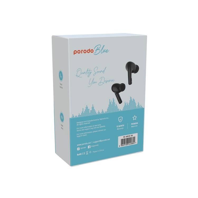Porodo Blue AirPods Pro2 with Screen, Deep Bass, Touch Control, Camera Shutter, Music Playback, Call Management, 20 Hours Working Time, 1.47 inches Screen size - Black