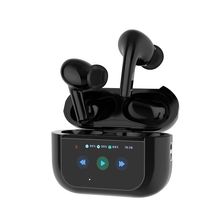 Porodo Blue AirPods Pro2 with Screen, Deep Bass, Touch Control, Camera Shutter, Music Playback, Call Management, 20 Hours Working Time, 1.47 inches Screen size - Black