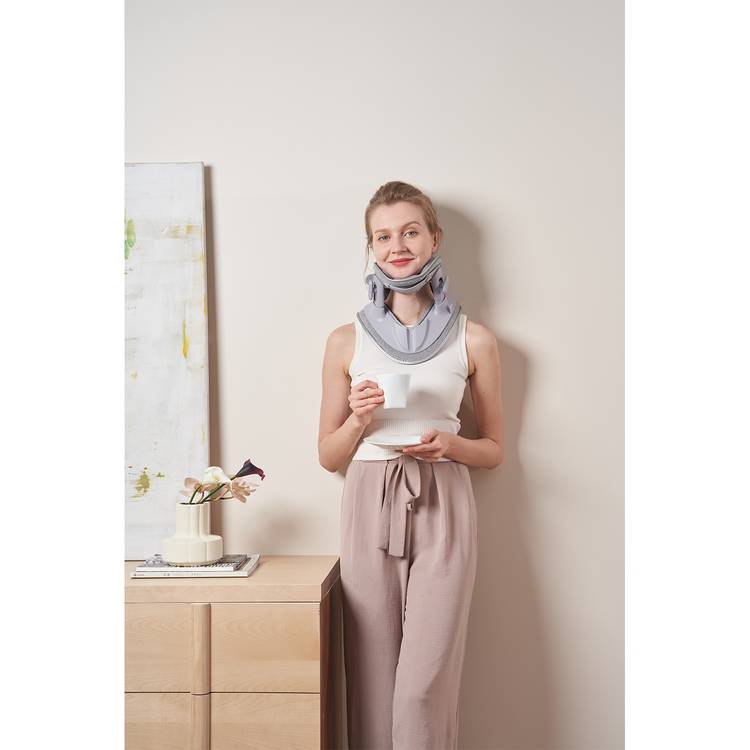 Green Lion Neck Support Device with Adjustable Traction, 100% Cotton Lining, Breathable & Comfortable, Neck Muscle Stretch, Inflation Control, Customizable Fit - Gray
