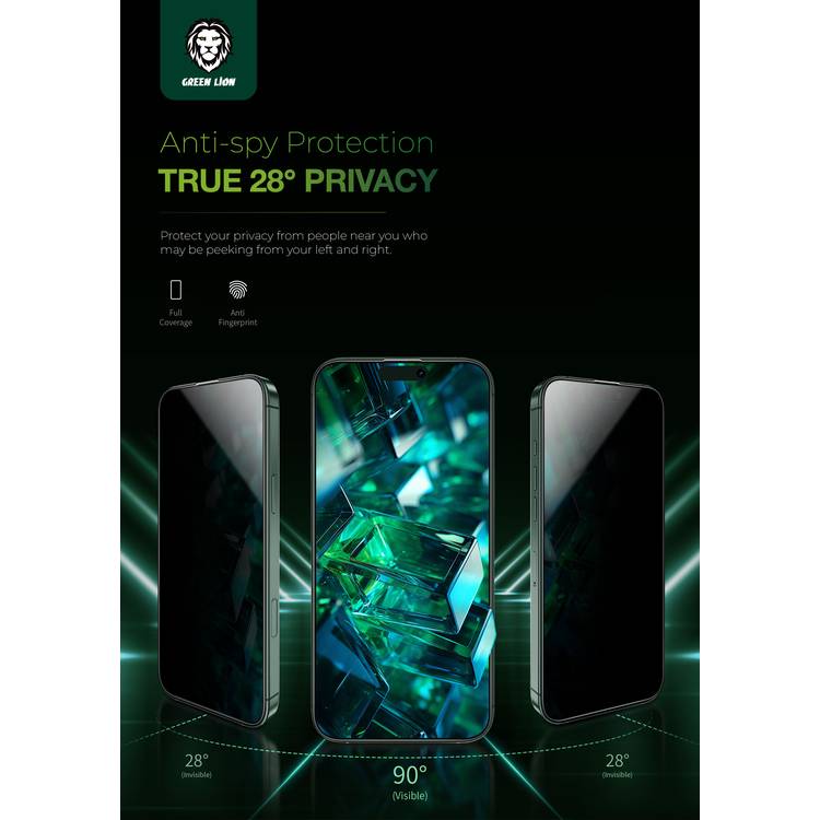 Green Lion 9H Steve Privacy Full Glass Screen Protector for iPhone 16 Plus, Anti-Scratch, Side View Blocking, Highly Responsive, Grease Resistance,  Anti-Fingerprint - Black    