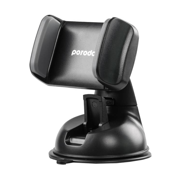 Porodo Universal Phone Mount with Adjustable Clamp, Strong Suction Base, 360° Rotation, Up to 6.5'' Devices Compatibility, One-Hand Operation, Vertical and Horizontal Phone Positioning - Black 