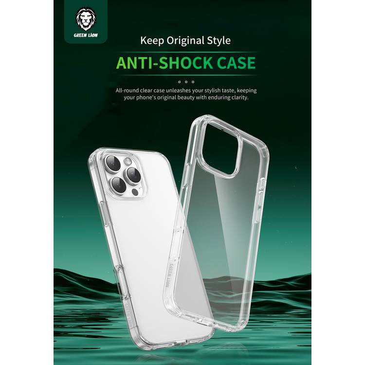 Green Lion 4-in-1 Defender Pack for iPhone 16 Pro, Anti-Shock Case, Nano HD Full Protection, Camera Lens Film, 3D Pet HD Glass - Clear Color